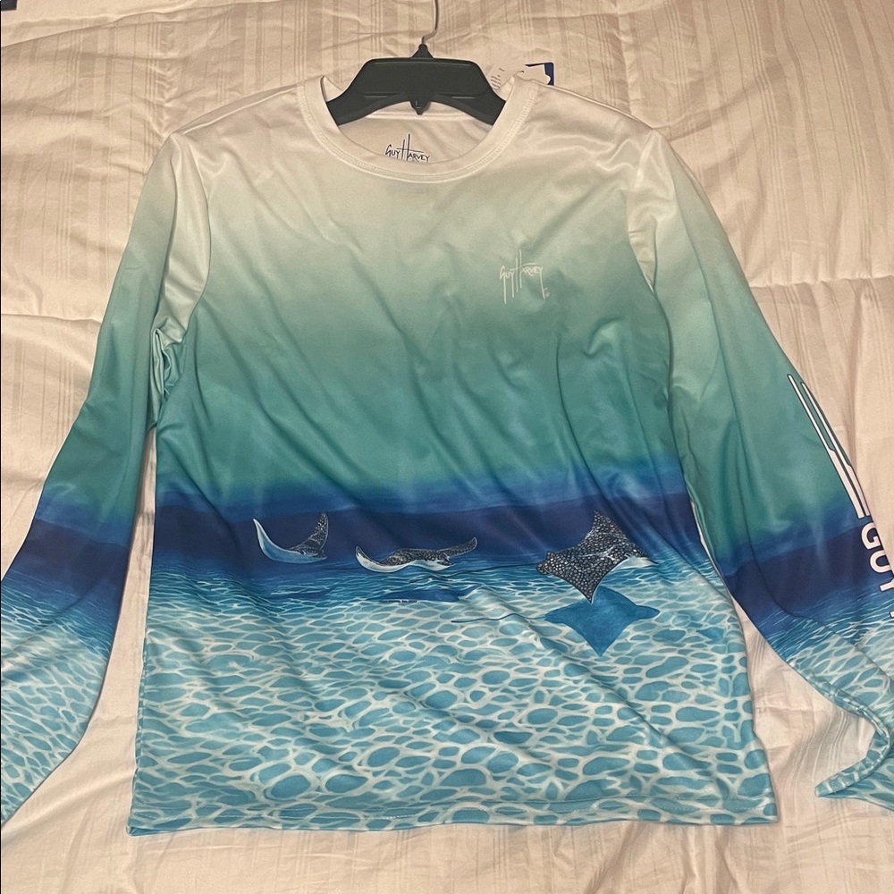Guy Harvey Men's Aqua and Navy Rash Guard